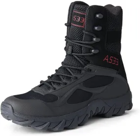 BORAMAX Men's Military Tactical Work Boots Side Zipper Leather Motorcycle Combat Boots for Hiking Motorcycle Climbing