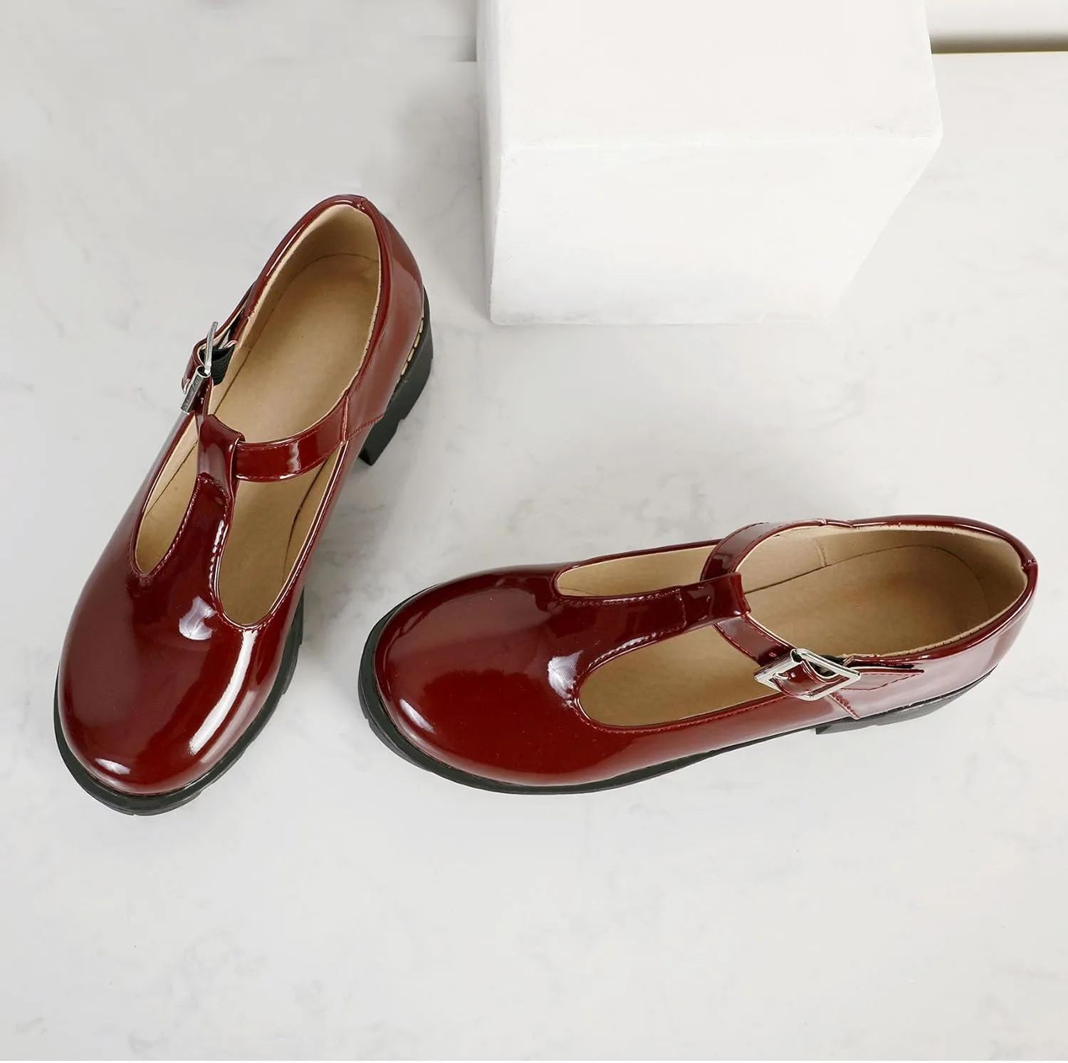 Chunky Mid Heels Oxfords Lug Sole Brogues T-Strap Patent Platform Pumps Gothic Buckled Shoes