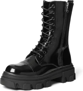DREAM PAIRS Women’s Combat Boots Lace up Mid Calf Boots Low Heel Chunky Platform Lug Sole Boots