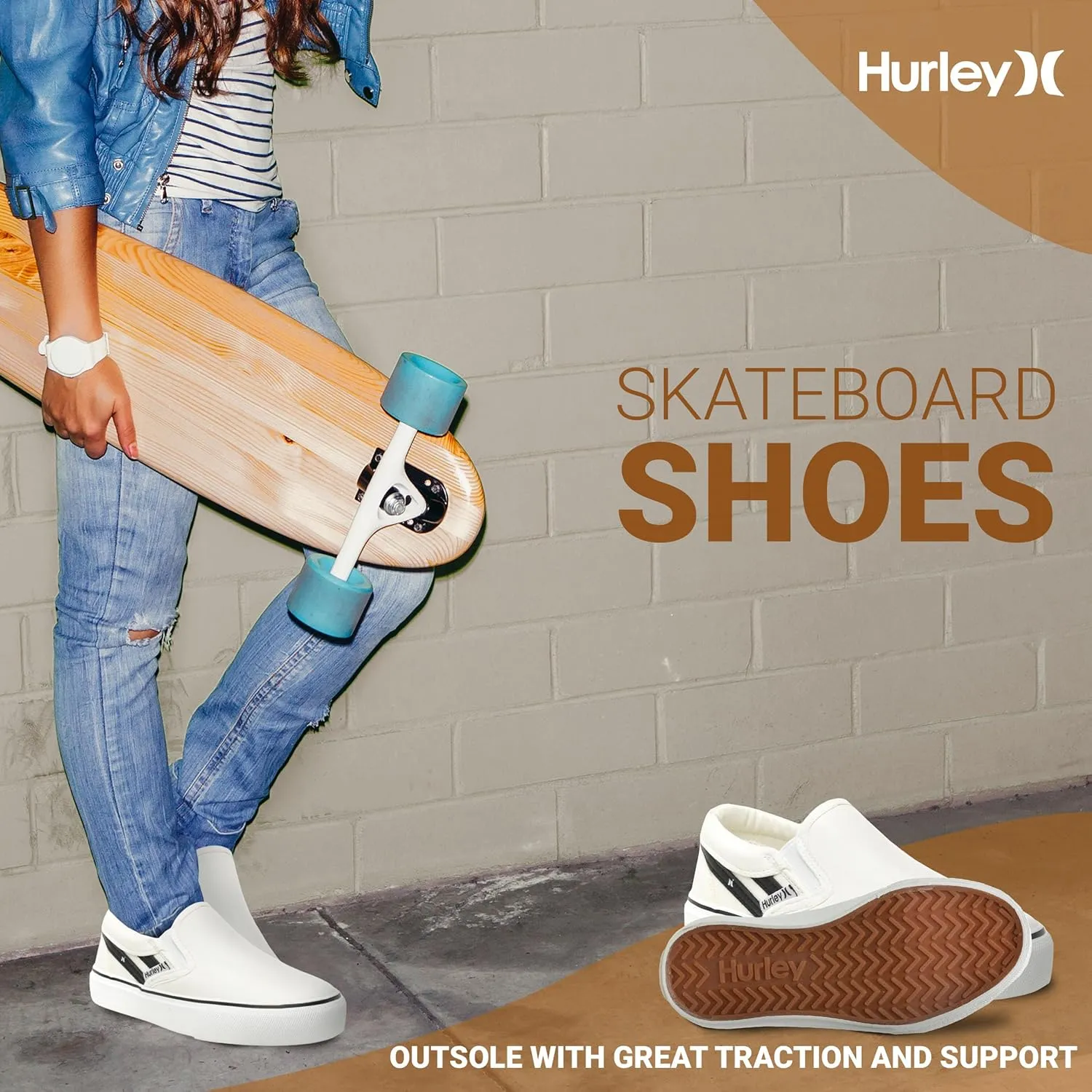 Hurley Kids Canvas Slip On Sneakers – Low Cut Skateboarding Shoes for Kids, Sports Shoes for Boys and Girls, Casual Sneakers