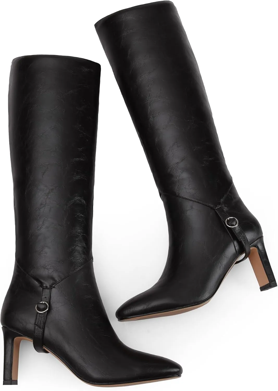 Knee High Boots for Women Square Toe and 3 IN Block Low Heel Boots Buckle Design Womens Fashion Tall Boots