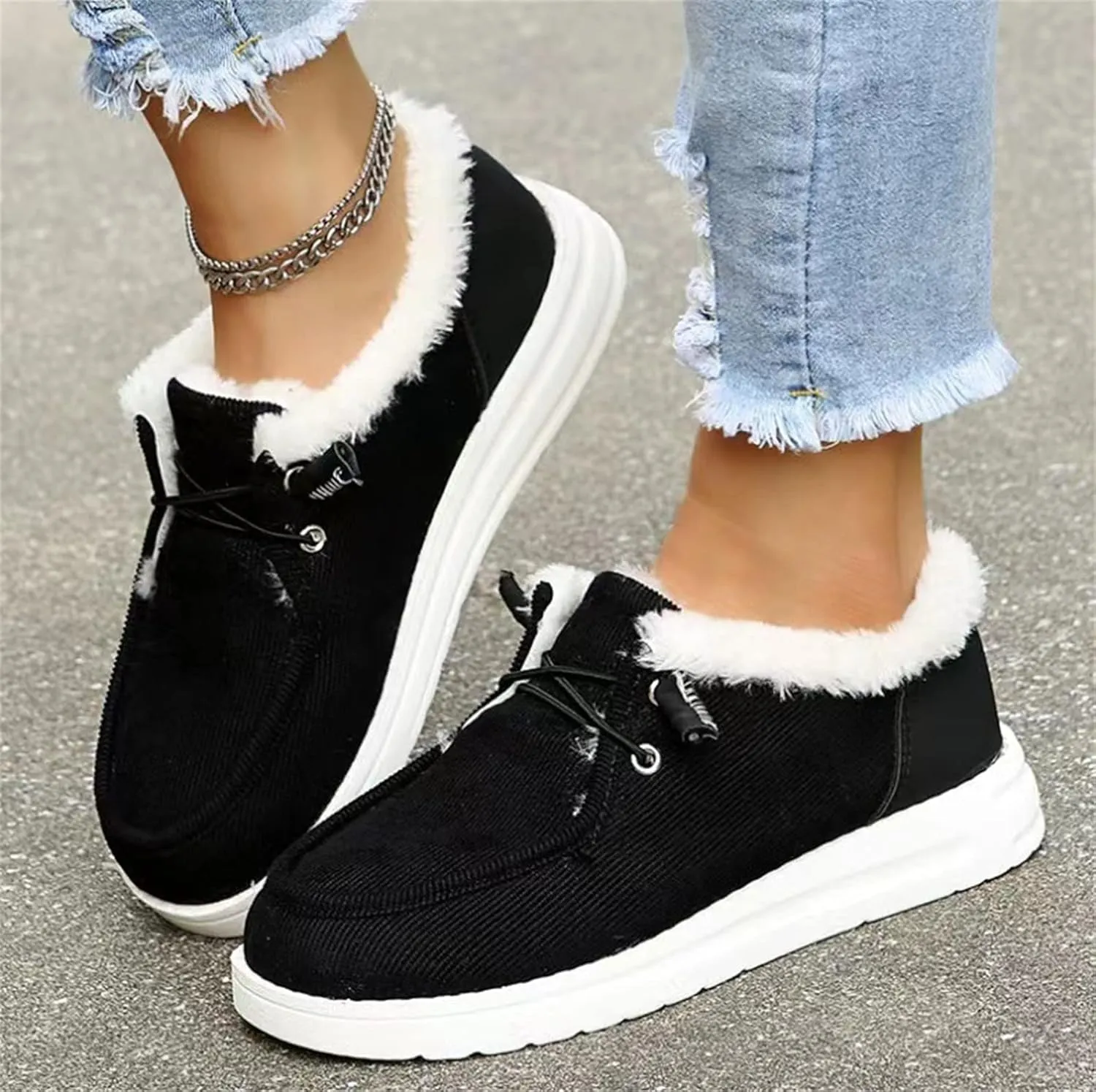 Ladmiple Boots For Women Ankle Booties Winter Warm Fur Lined Snow Boots Outdoor Slip On Comfortable Fashion Walking Shoes