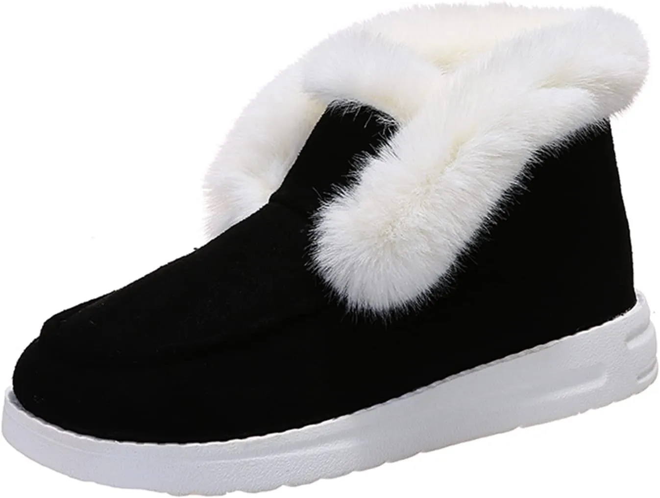 Lausiuoe Cute Winter Boots For Women Fashion Snow Boots Fur Lined Warm Fuzzy Ankle Booties Casual Slip On Loafers Shoes 2024