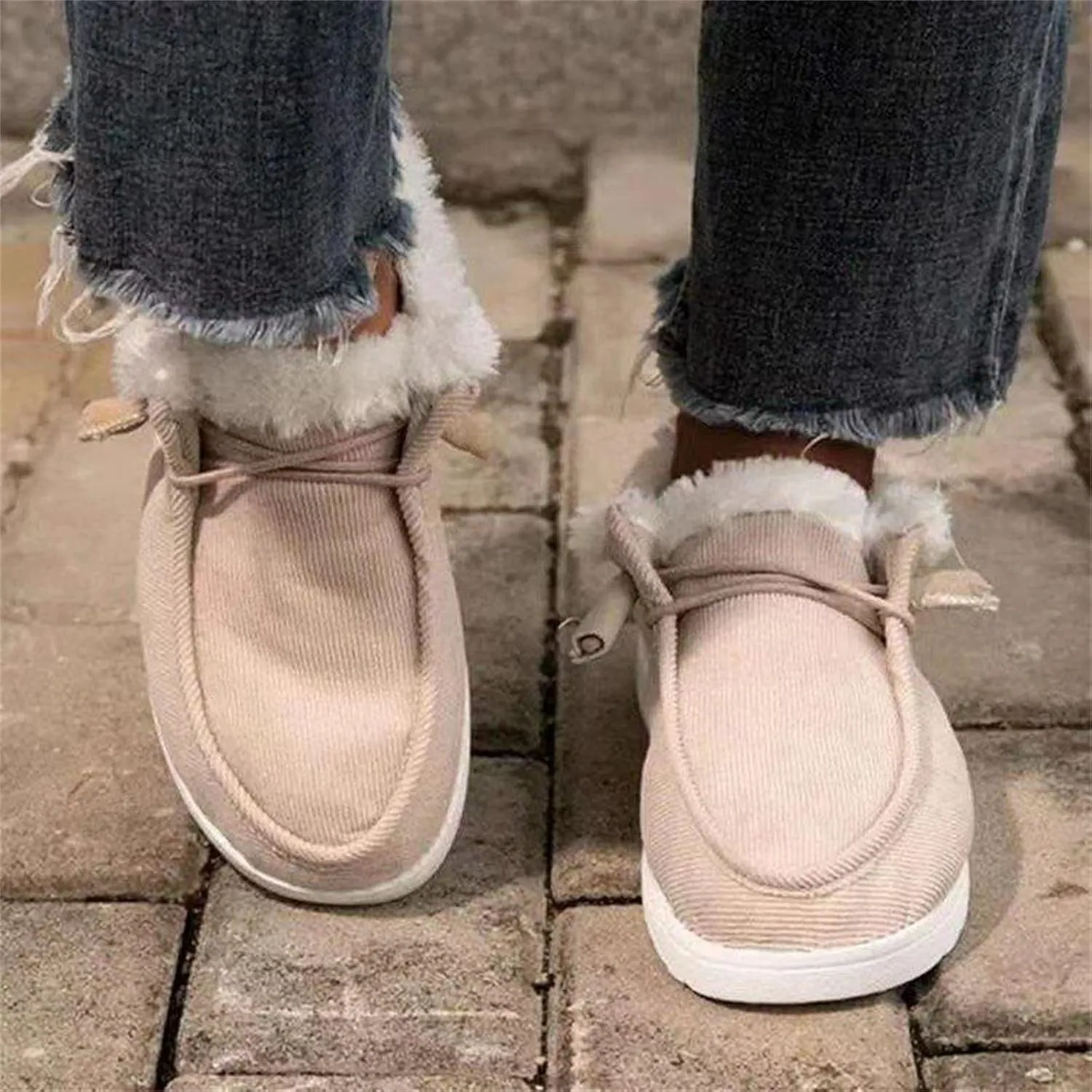 Lausiuoe Cute Winter Boots For Women Fashion Snow Boots Warm Casual Trendy Comfortable Slip On Fur Lined Fuzzy Loafers Shoes