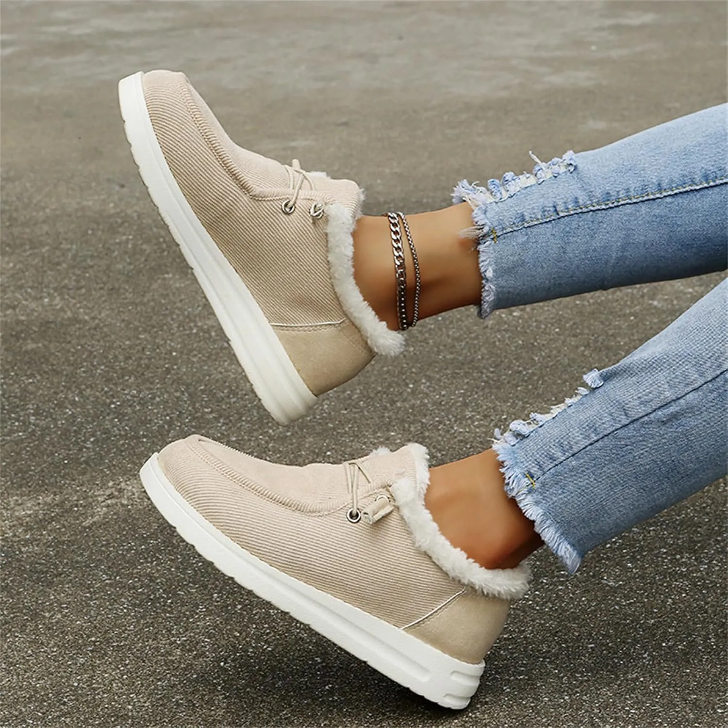 Lausiuoe Cute Winter Boots For Women Fashion Snow Boots Warm Casual Trendy Comfortable Slip On Fur Lined Fuzzy Loafers Shoes