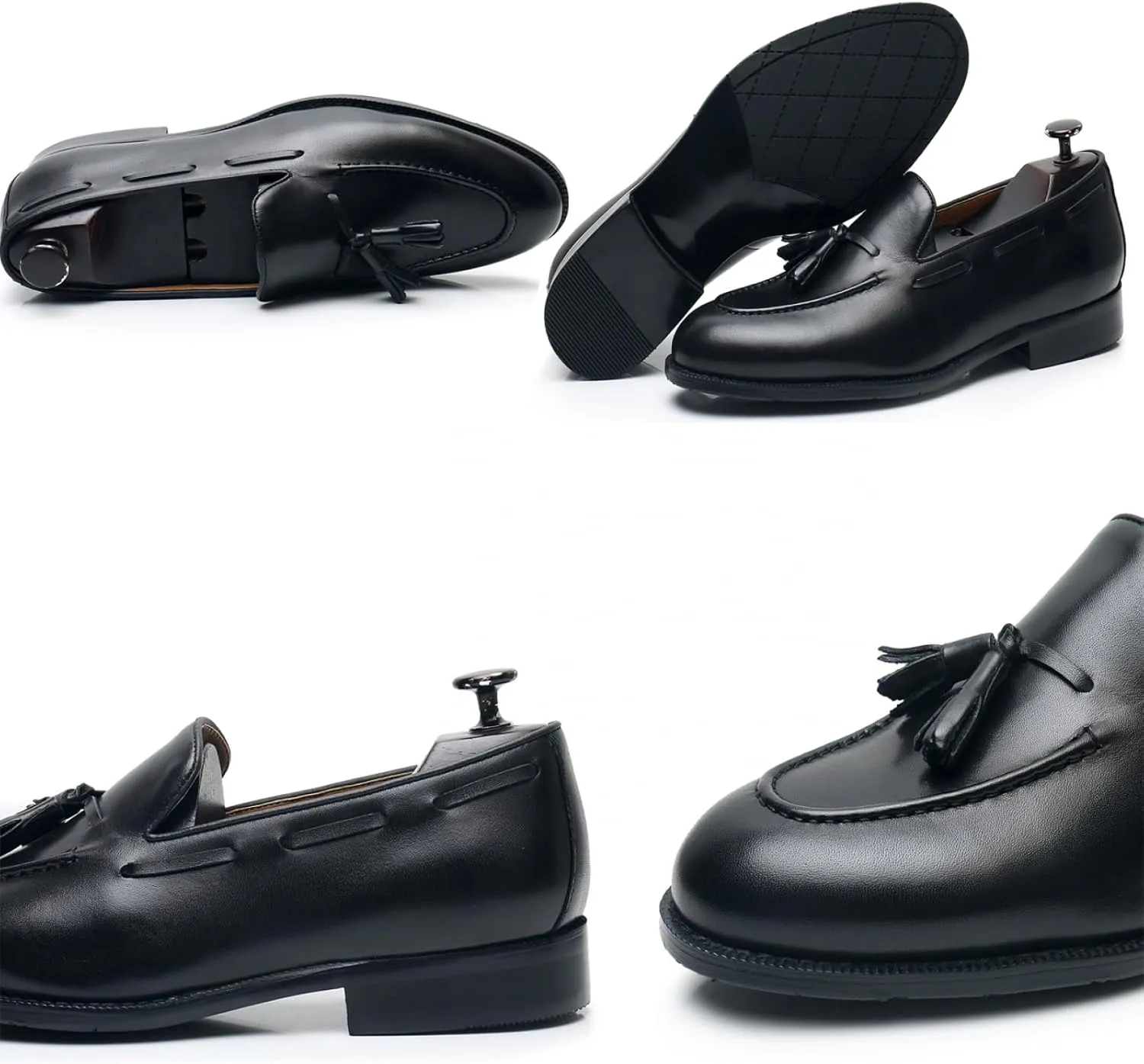 Men's Dress Shoes Slip-On Leather Formal Shoes Fashion Casual Tassel Slip on Driving Flats Dress Shoes-Black||41