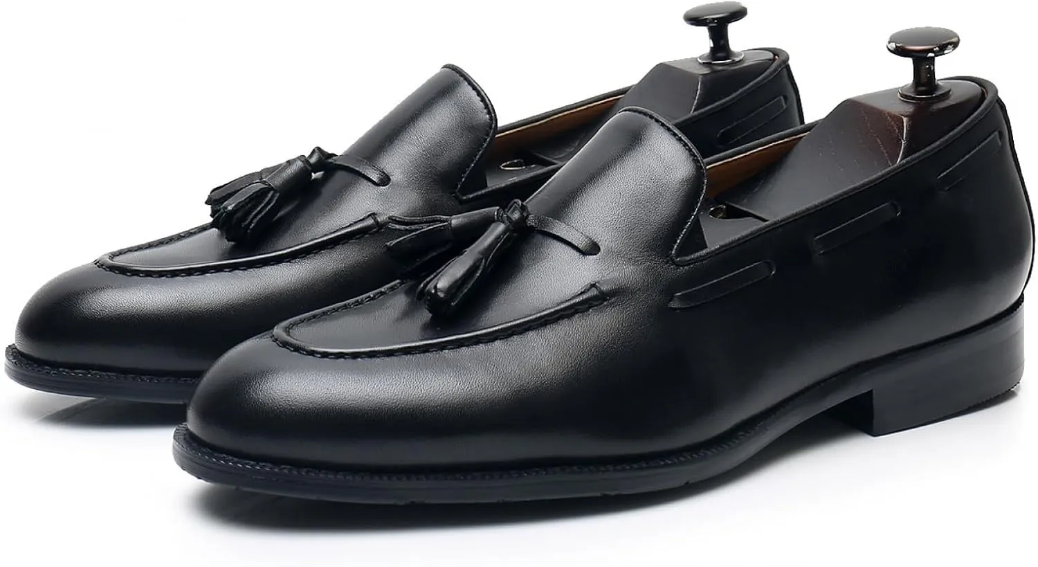 Men's Dress Shoes Slip-On Leather Formal Shoes Fashion Casual Tassel Slip on Driving Flats Dress Shoes-Black||41