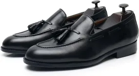Men's Dress Shoes Slip-On Leather Formal Shoes Fashion Casual Tassel Slip on Driving Flats Dress Shoes-Black||41