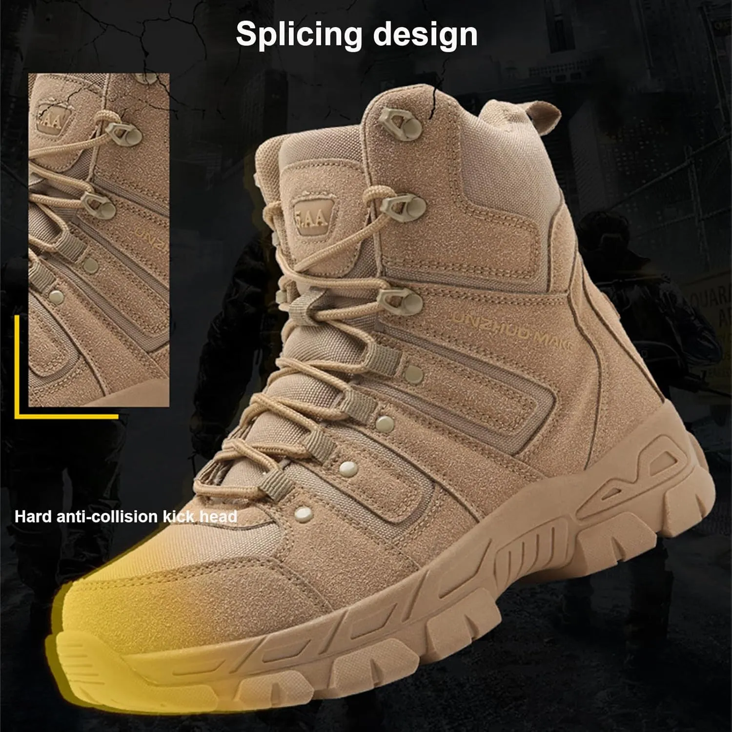 Men's Tactical Boots, Breathable Work Trainers, Lightweight Safety Trainers, with Side Zipper, for Hiking, Working, Walking, Climbing