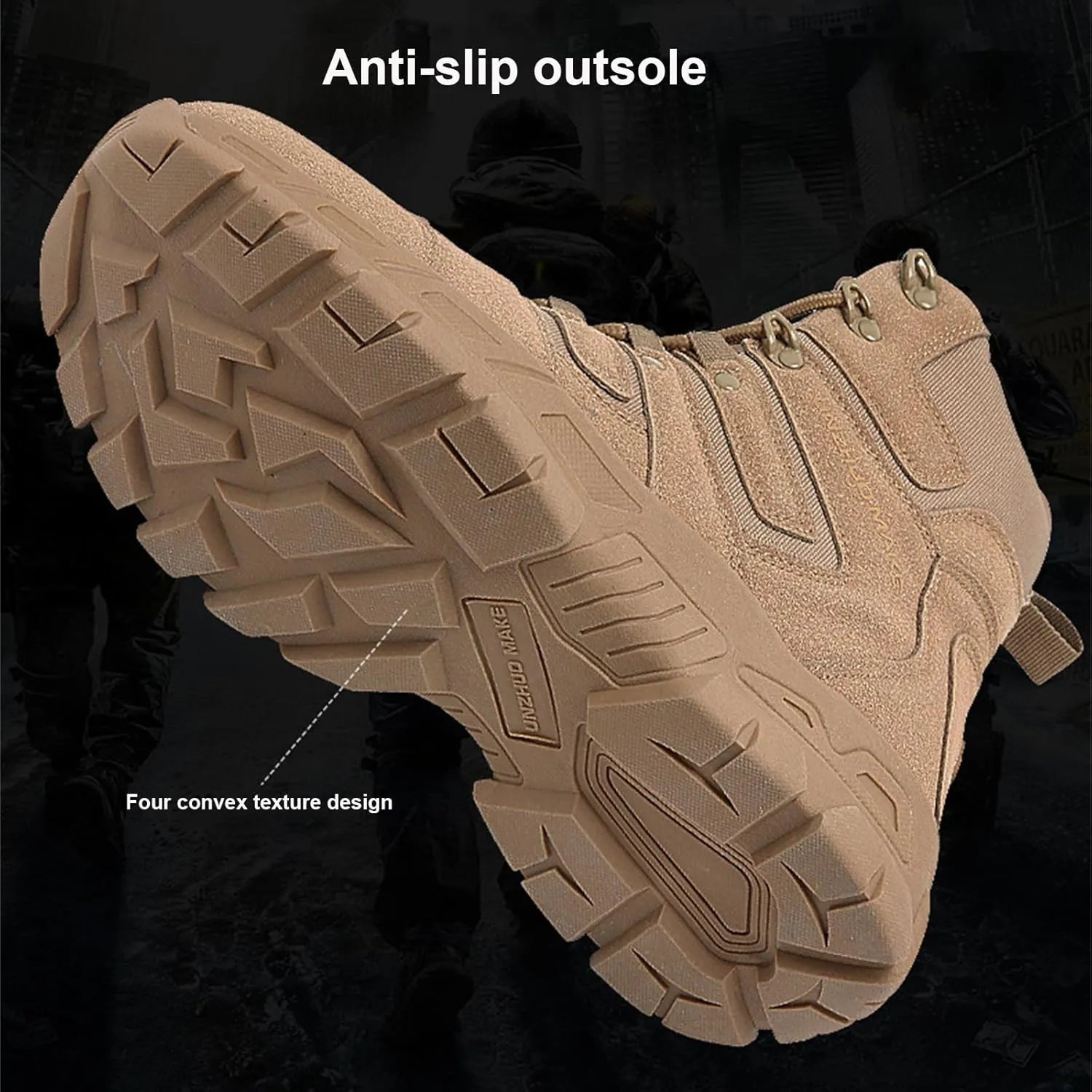 Men's Tactical Boots, Breathable Work Trainers, Lightweight Safety Trainers, with Side Zipper, for Hiking, Working, Walking, Climbing