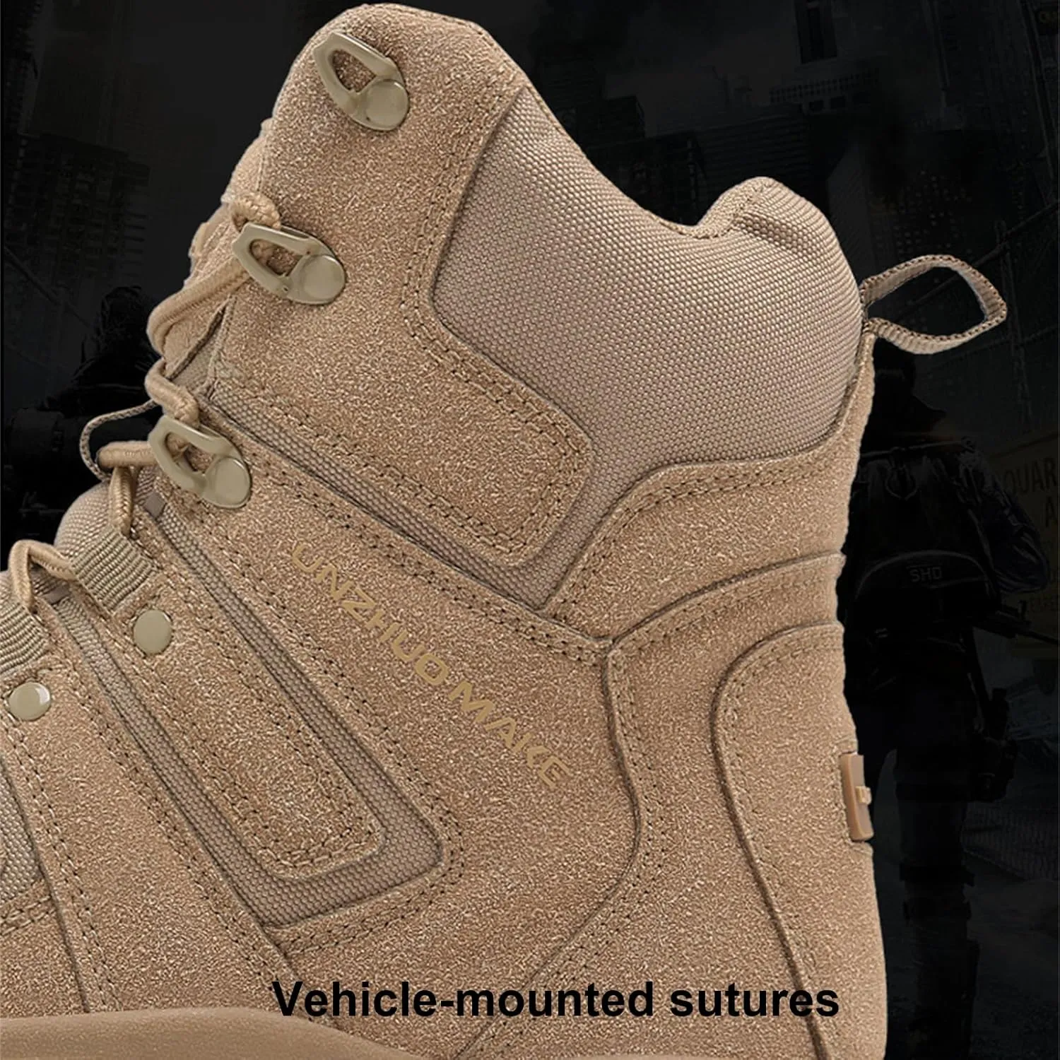 Men's Tactical Boots, Breathable Work Trainers, Lightweight Safety Trainers, with Side Zipper, for Hiking, Working, Walking, Climbing