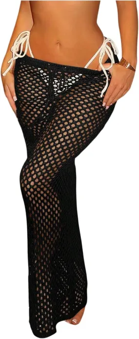 Milumia Women's Hollow Out Crochet Swimsuit Cover Up Skirt Beach Coverup Bodycon Maxi Skirt