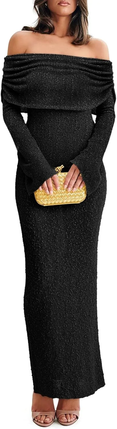 Off The Shoulder Maxi Dress Long Sleeve Beach Crochet Cover Up Summer Sexy Maxi Dresses S-2XL
