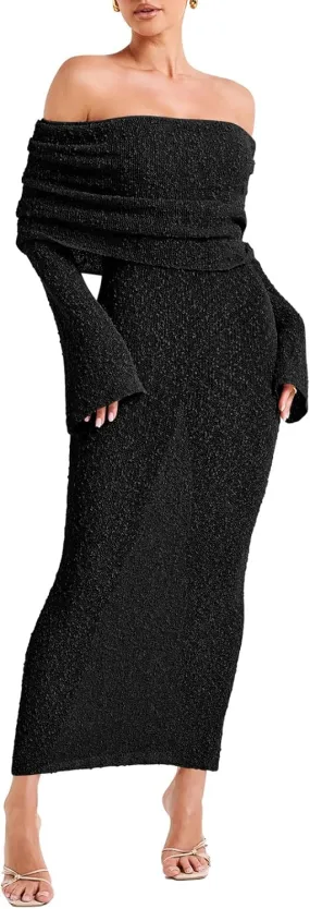 Off The Shoulder Maxi Dress Long Sleeve Beach Crochet Cover Up Summer Sexy Maxi Dresses S-2XL