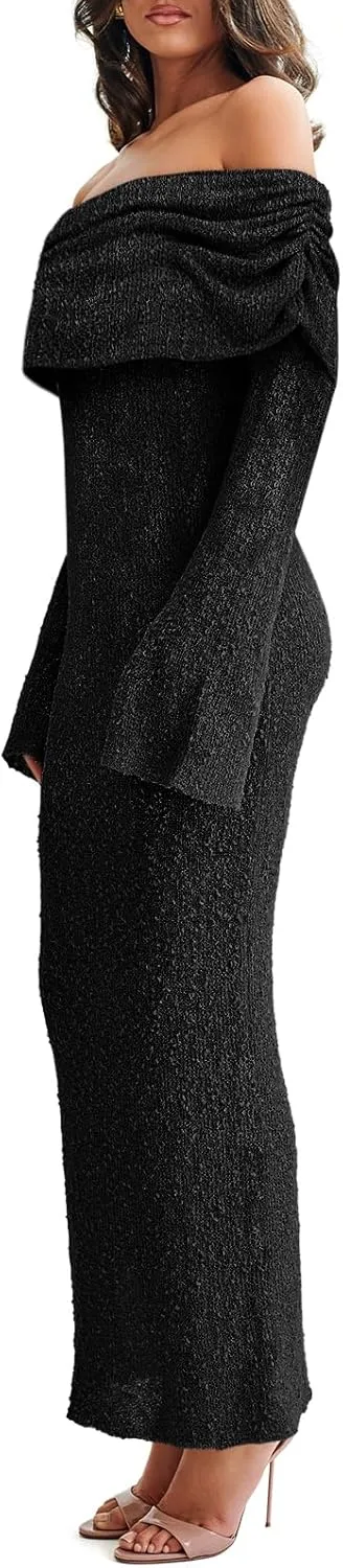 Off The Shoulder Maxi Dress Long Sleeve Beach Crochet Cover Up Summer Sexy Maxi Dresses S-2XL