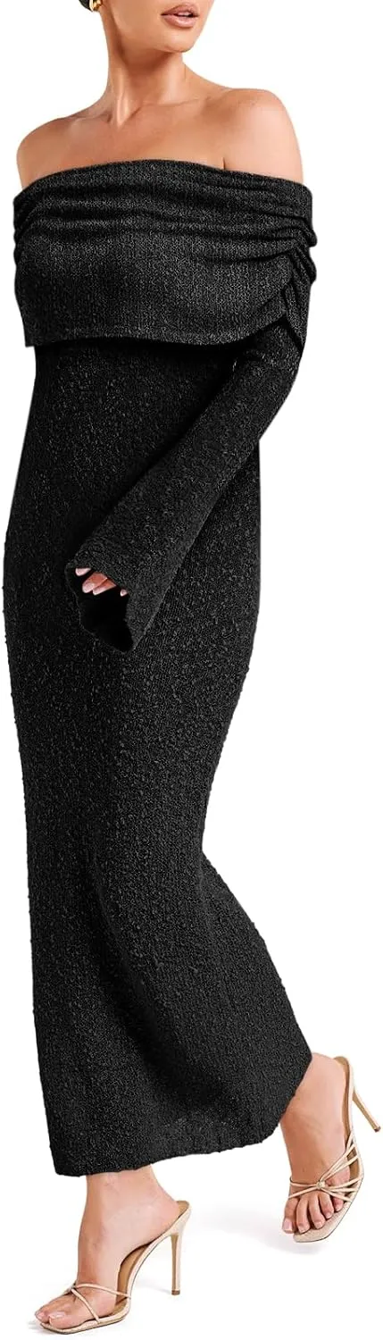 Off The Shoulder Maxi Dress Long Sleeve Beach Crochet Cover Up Summer Sexy Maxi Dresses S-2XL