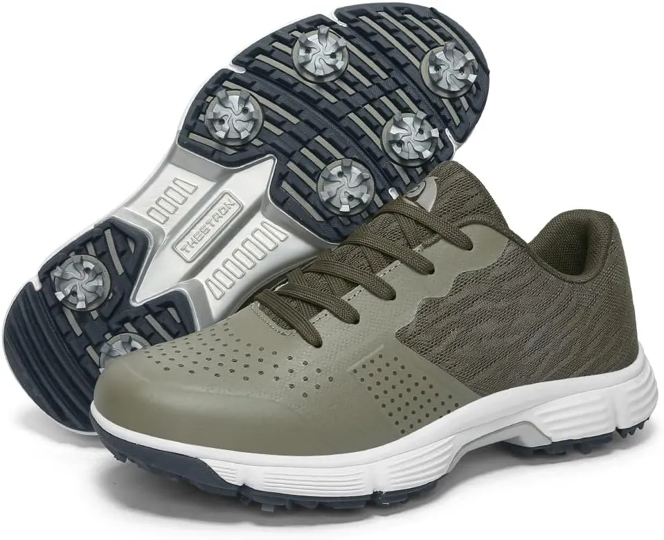 THESTRON Professional Golf Shoes for Men 7 Spikes Non-Slip Outdoor Golf Sport Training Sneakers Mens Comfortable Sport Shoes for Golfing Size 7-15