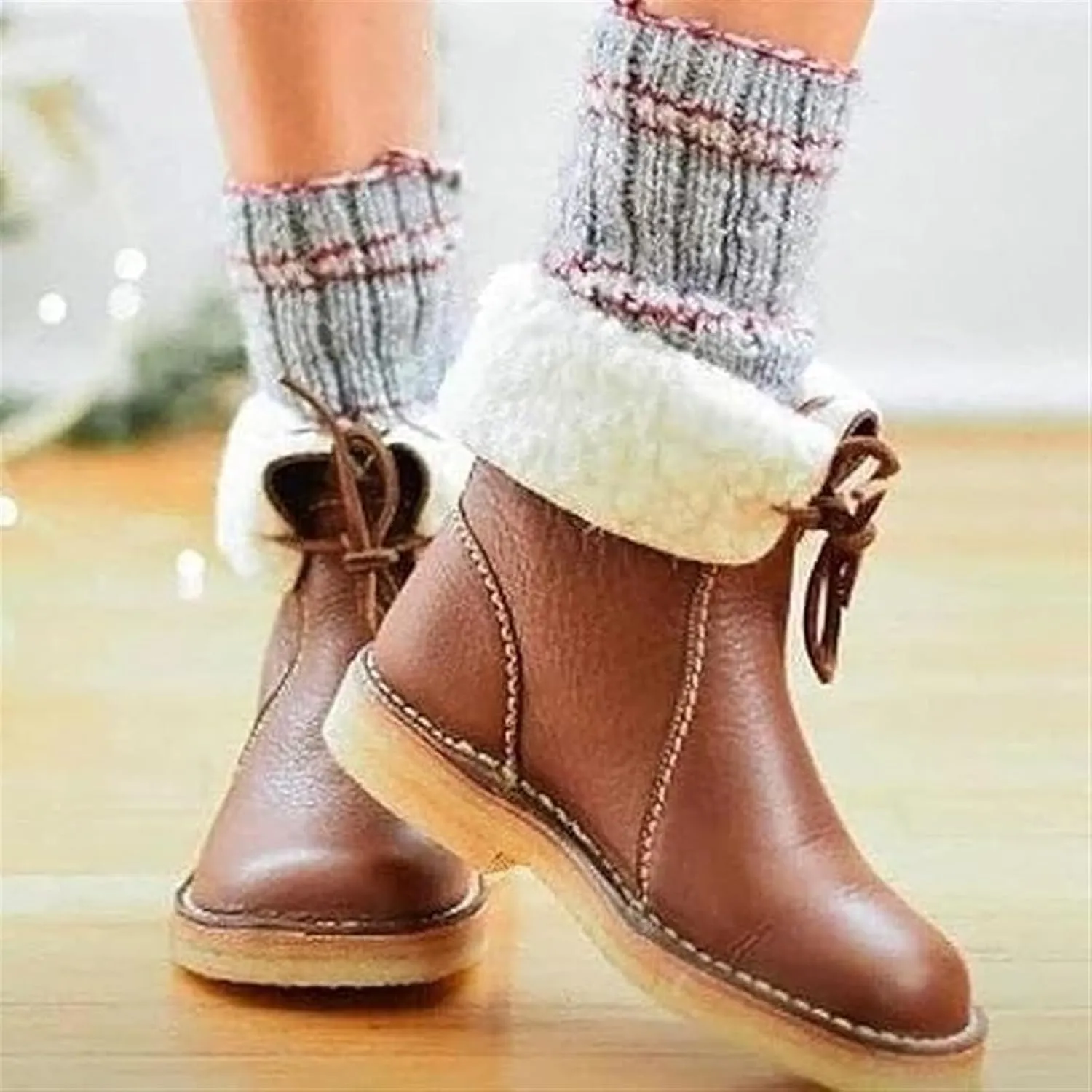 Women's Mid Calf Ankle Bootie Winter Round Toe Lace up Platform Sneaker Slip On Waterproof Warm Snow boots for Sports, Daily, Traveling, Climbing